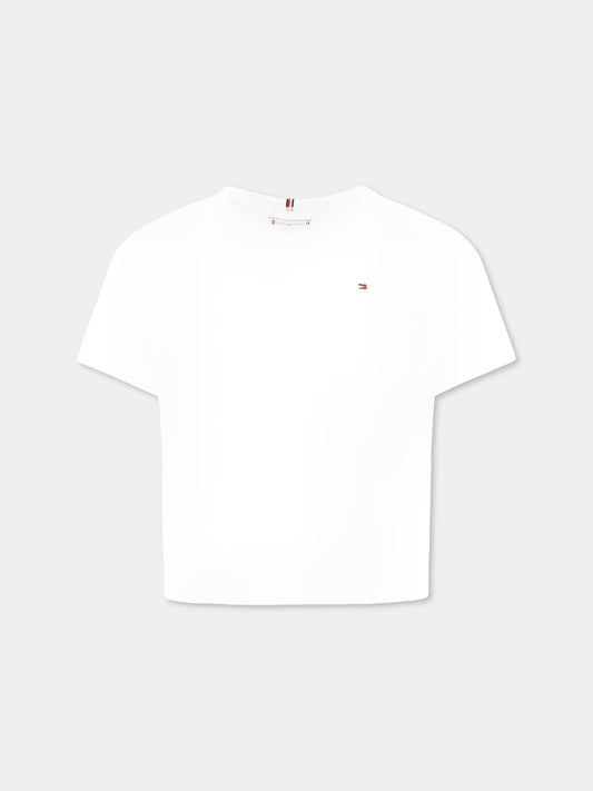 T-shirt bianca per bambina con bandierina,Tommy Hilfiger Junior,25S THKG0KG08555J KG0KG08555 YBR