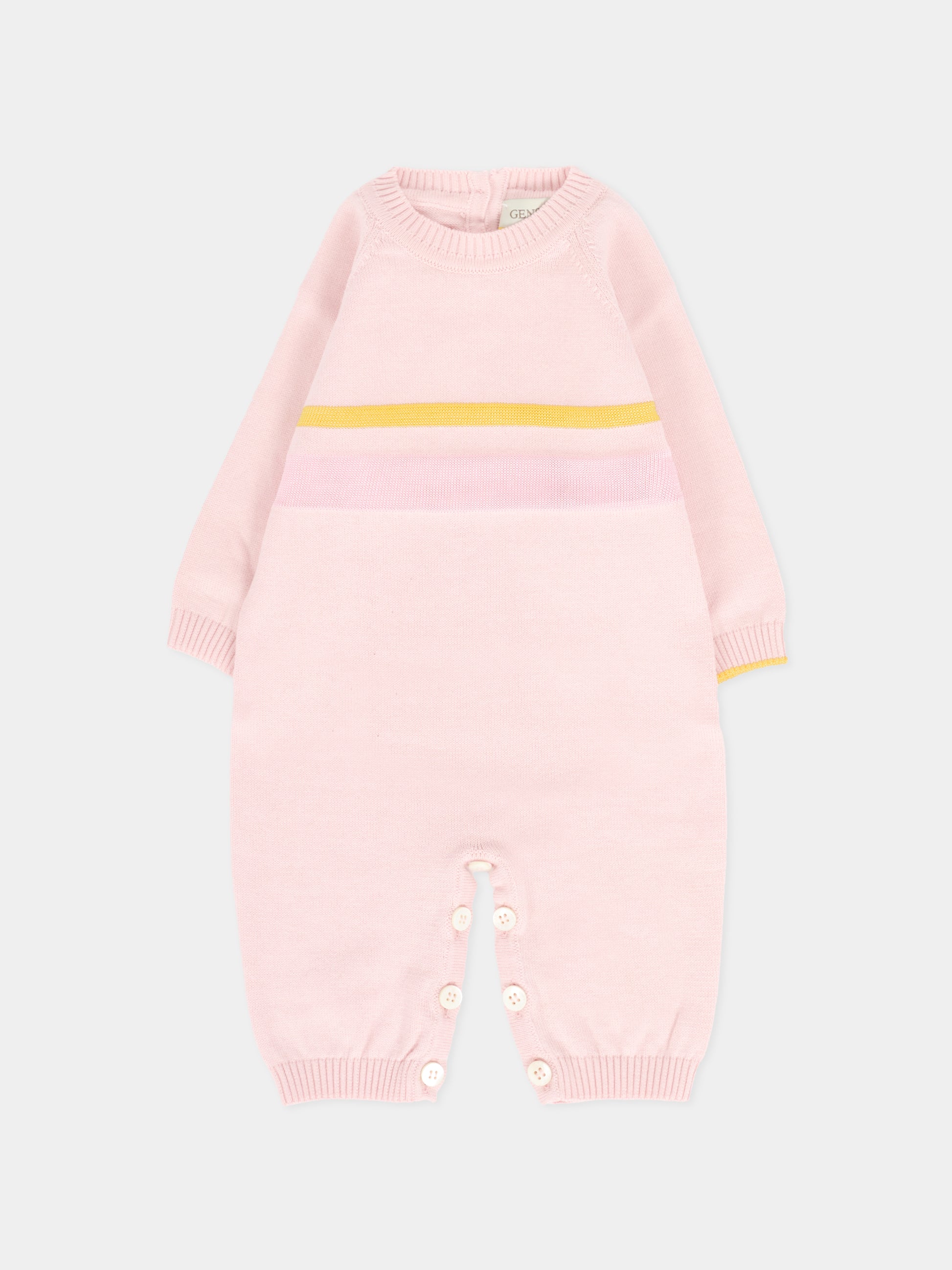 Tutina rosa per neonata con linea gialla,Gensami,TU-STR-CO BABY PINK