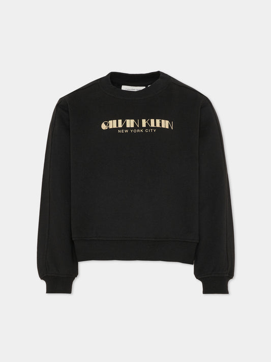 Felpa nera per bambina con logo,Calvin Klein Kids,IG0IG03069 BEH