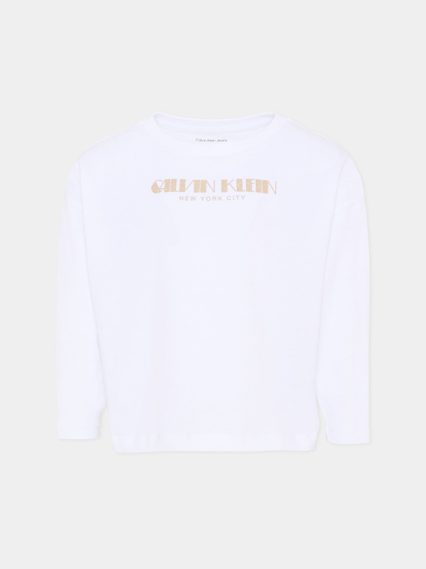 T-shirt bianca per bambina con logo,Calvin Klein Kids,IG0IG03090 YAF