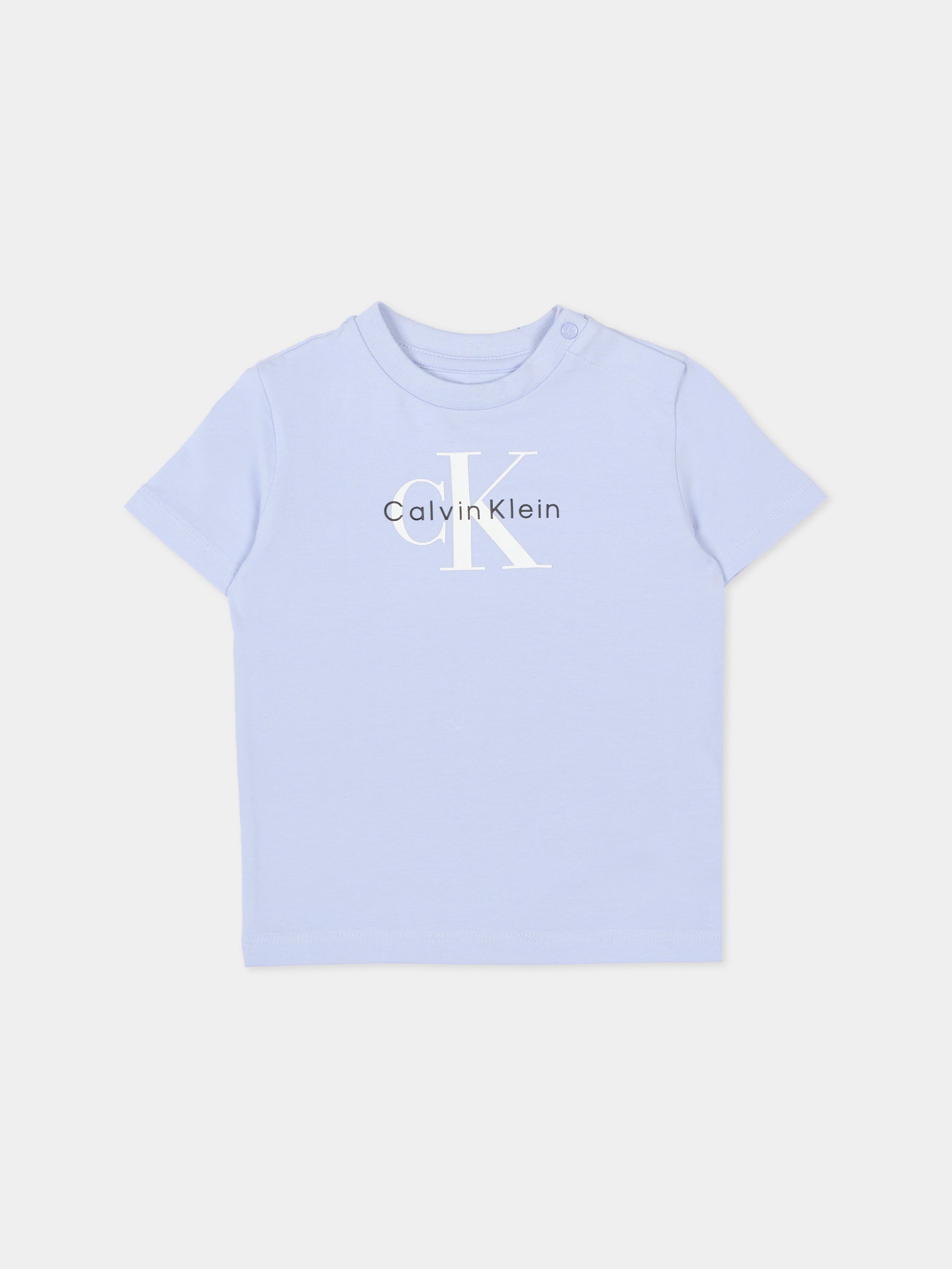 T-Shirt celeste per neonato con logo CK,Calvin Klein Kids,IN0IN00334 C5O