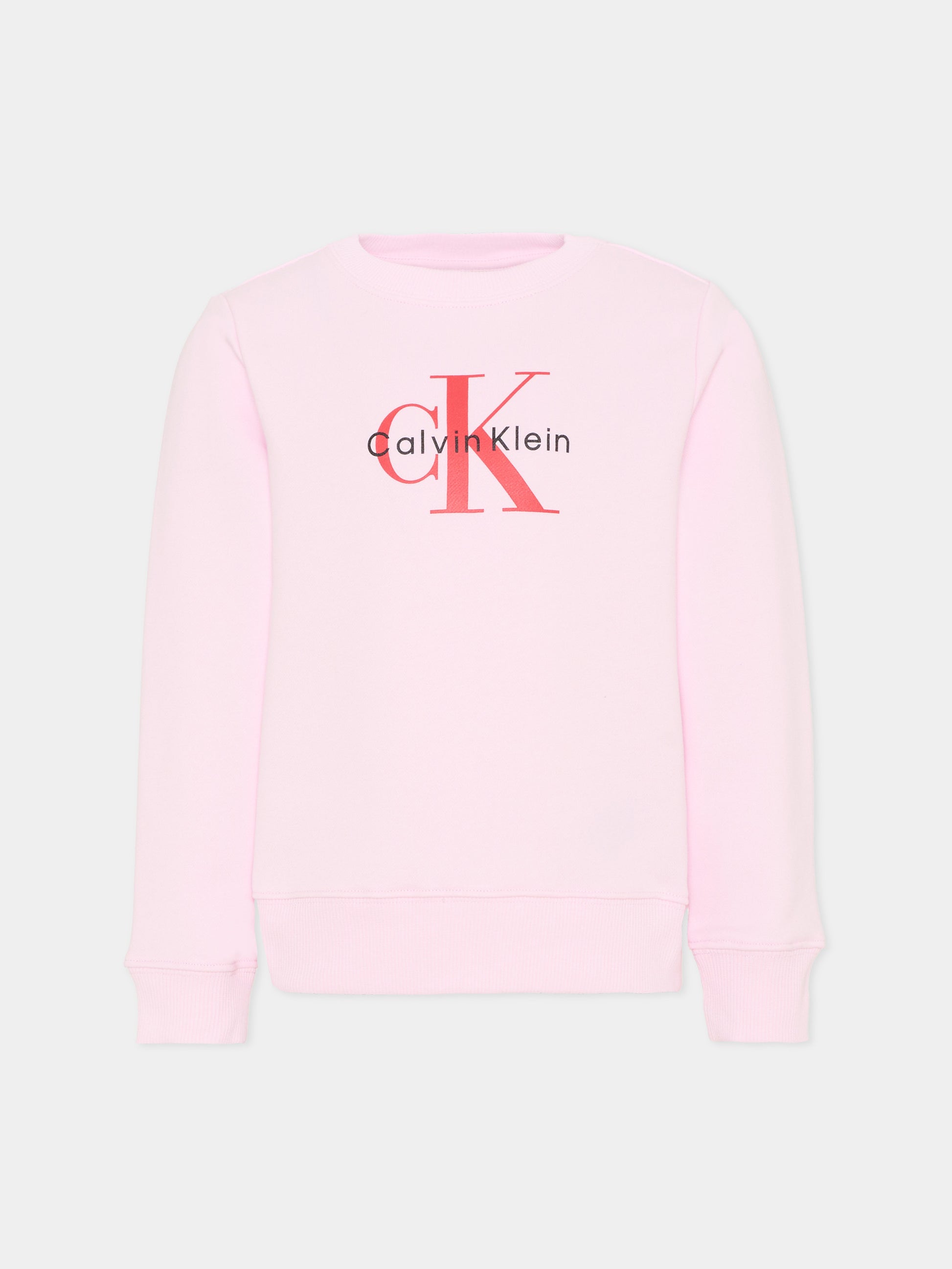 Felpa rosa per bambina con logo,Calvin Klein Kids,IU0IU00714 TN9