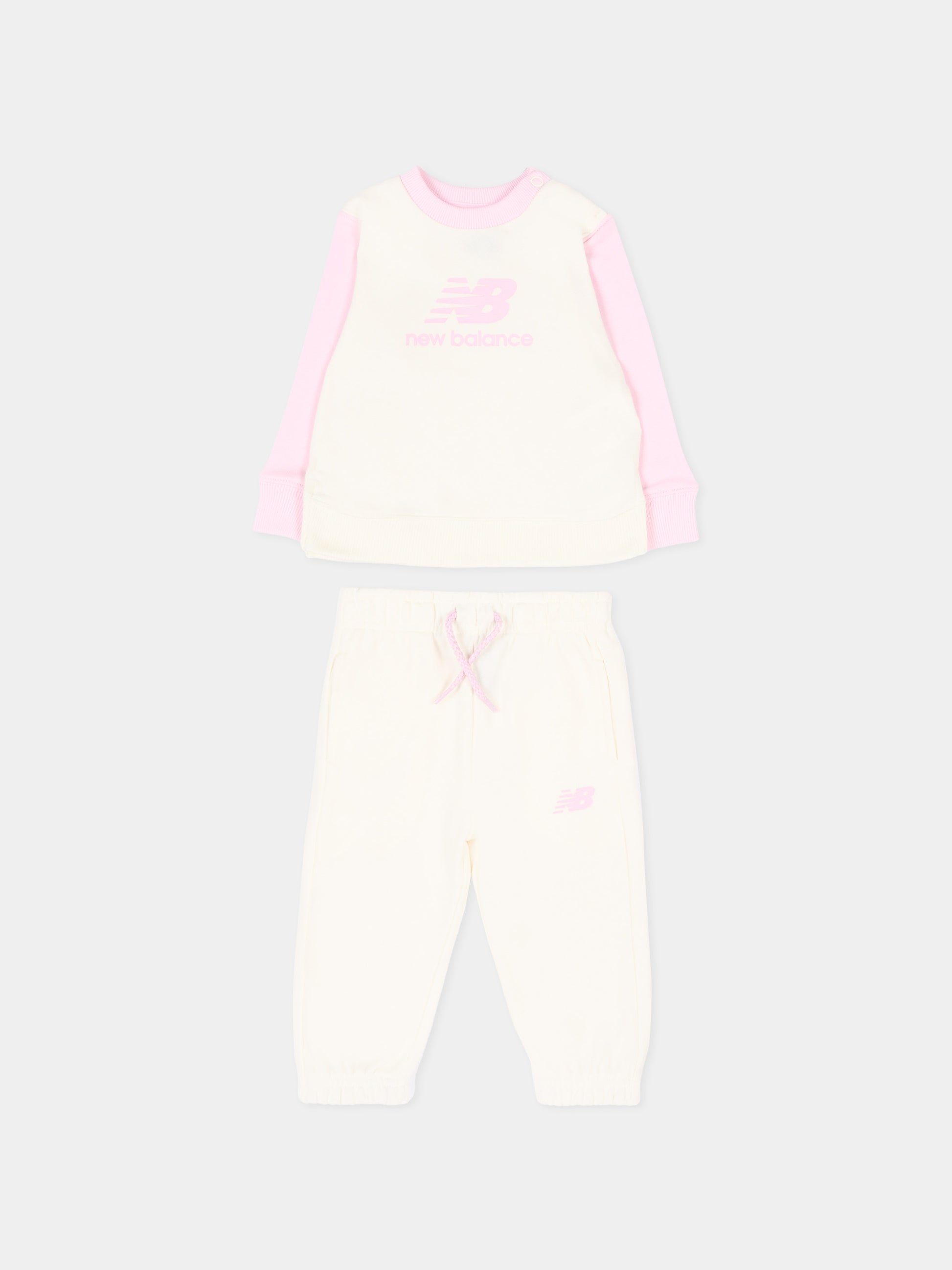Completo sportivo bianco per neonata con logo,New Balance,LAKG0254I SST