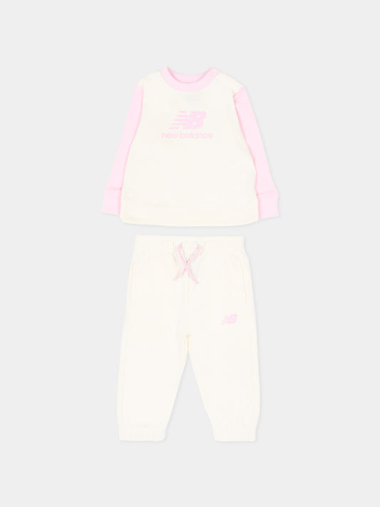 Completo sportivo bianco per neonata con logo,New Balance,LAKG0254I SST