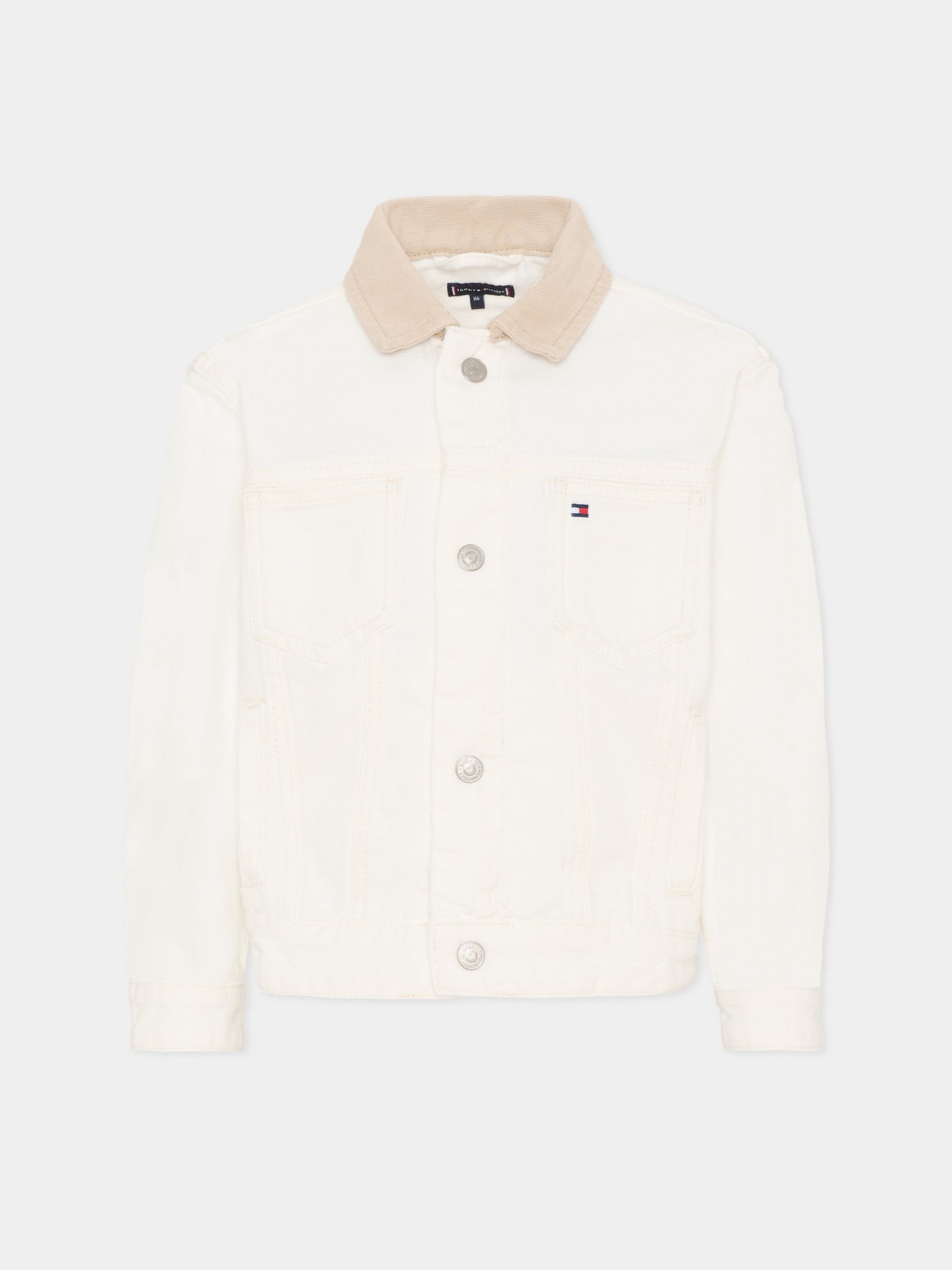 Giubbotto di jeans bianco per bambino con logo,Tommy Hilfiger Junior,KB0KB10082 1CD