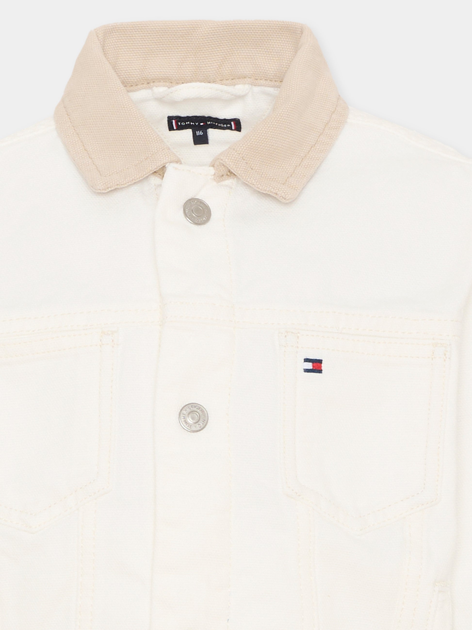 Giubbotto di jeans bianco per bambino con logo,Tommy Hilfiger Junior,KB0KB10082 1CD