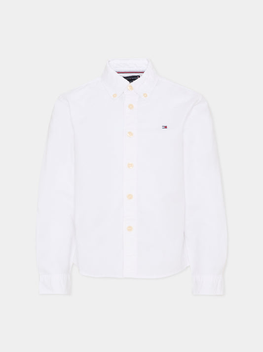 Camicia bianca per bambino con bandierina,Tommy Hilfiger Junior,KB0KB10192 YBR