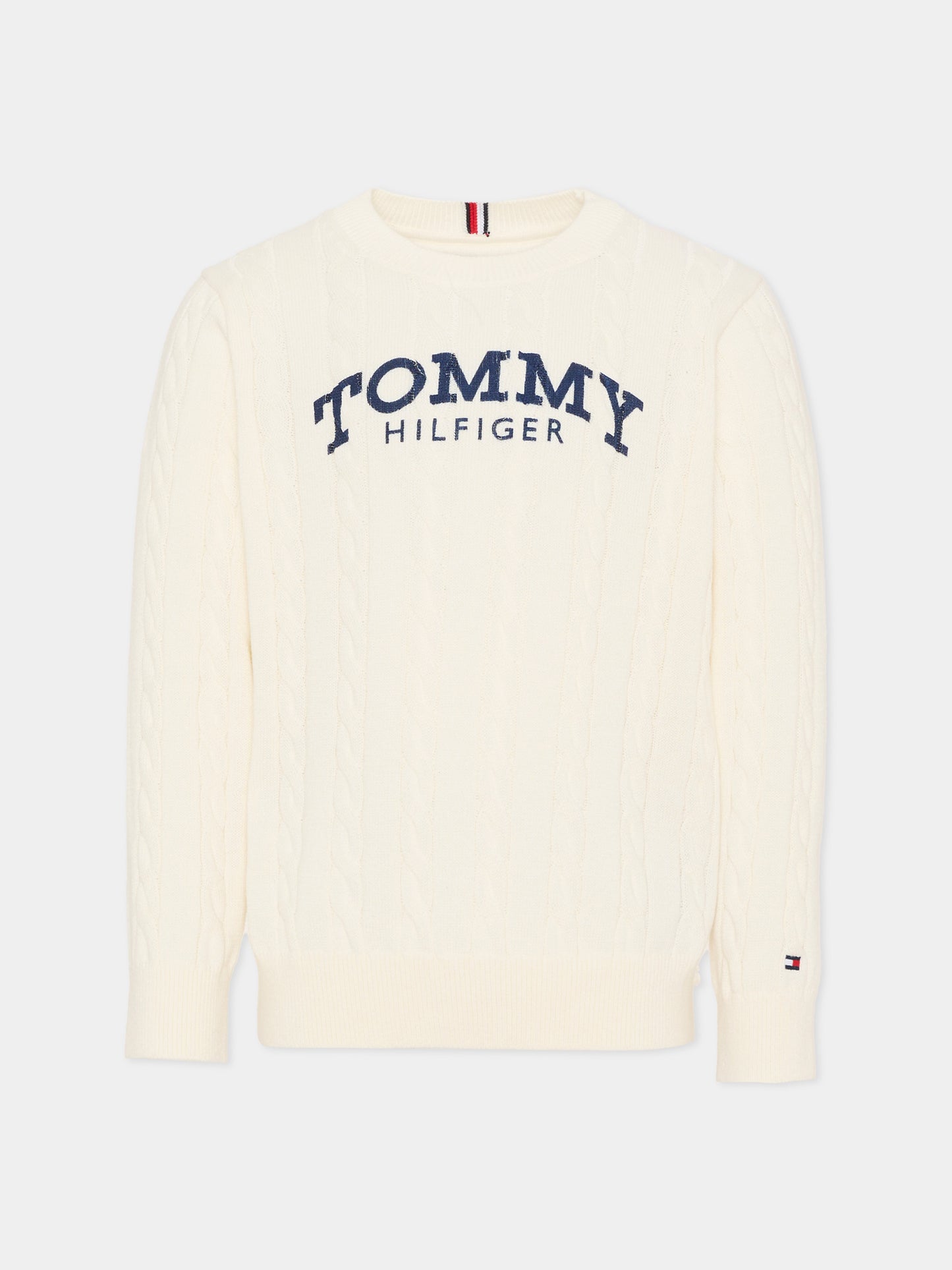Maglione avorio per bambino con logo,Tommy Hilfiger Junior,KB0KB10347 YA8