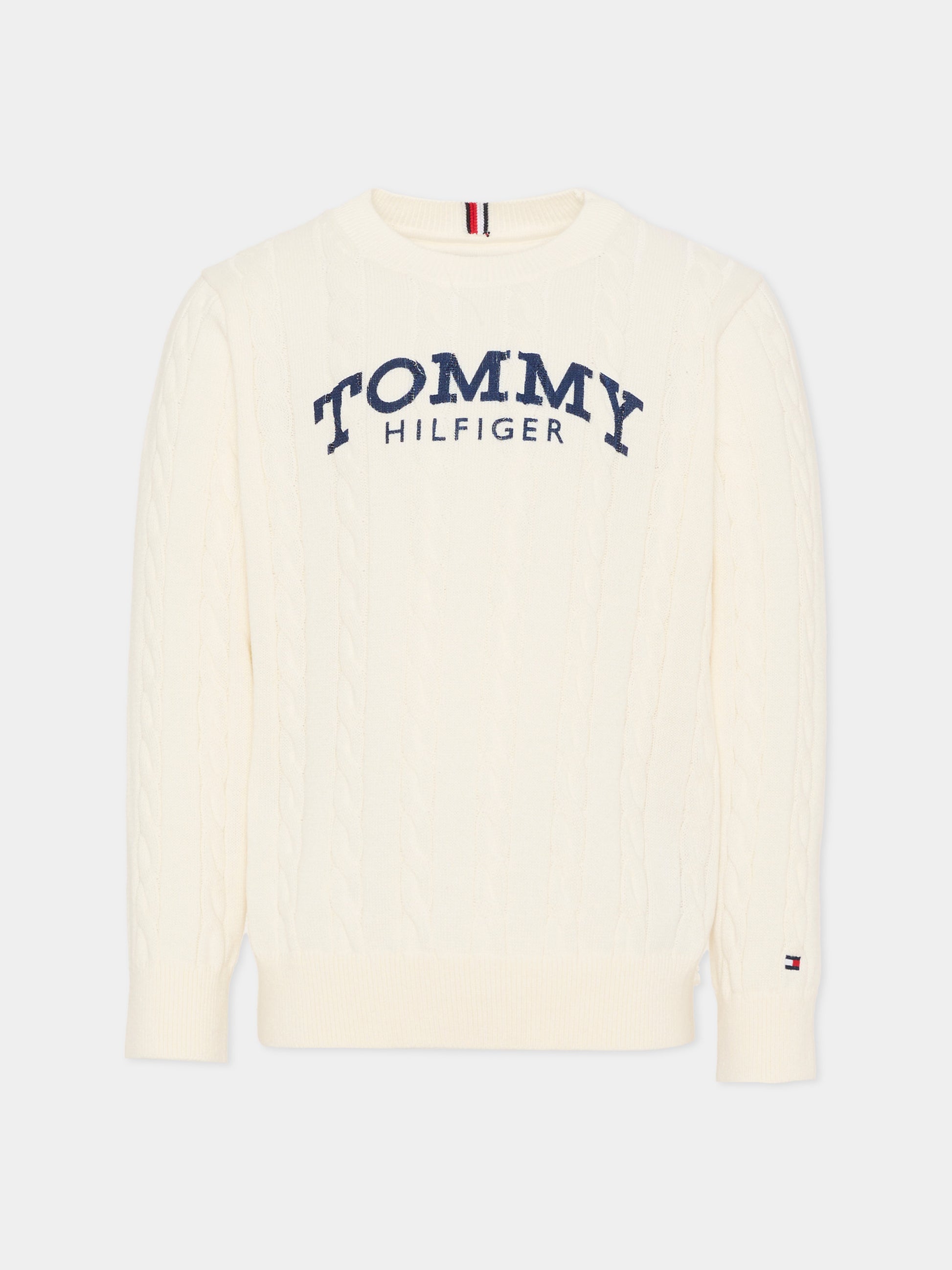 Maglione avorio per bambino con logo,Tommy Hilfiger Junior,KB0KB10347 YA8
