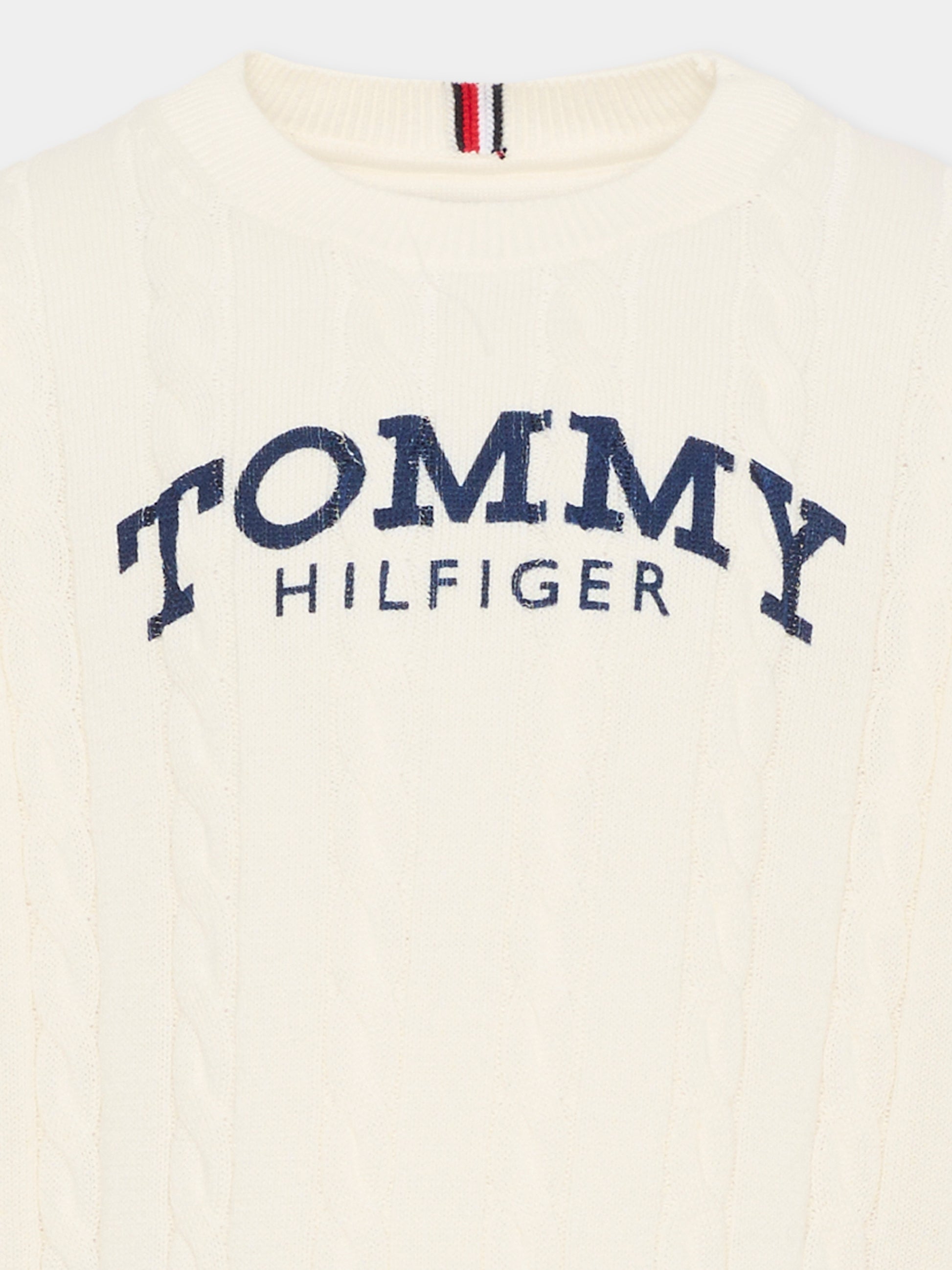 Maglione avorio per bambino con logo,Tommy Hilfiger Junior,KB0KB10347 YA8