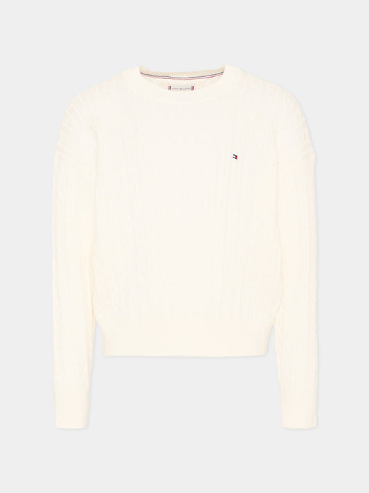 Maglione avorio per bambina con Tommy flag,Tommy Hilfiger Junior,KG0KG08848 YA8