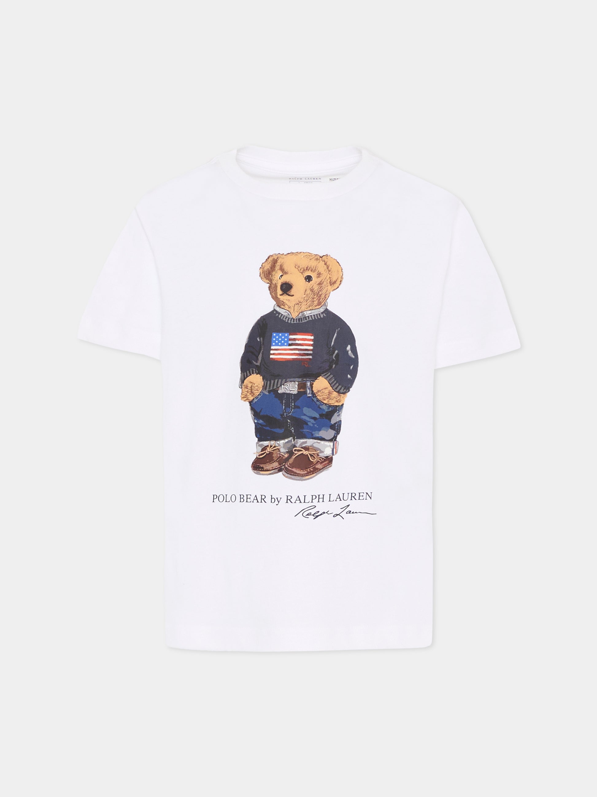 T-shirt bianca per bambino con Polo Bear,Ralph Lauren Kids,P00508001