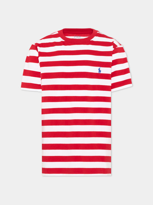 T-shirt rossa per bambini a righe con Polo Pony,Ralph Lauren Kids,A95726003