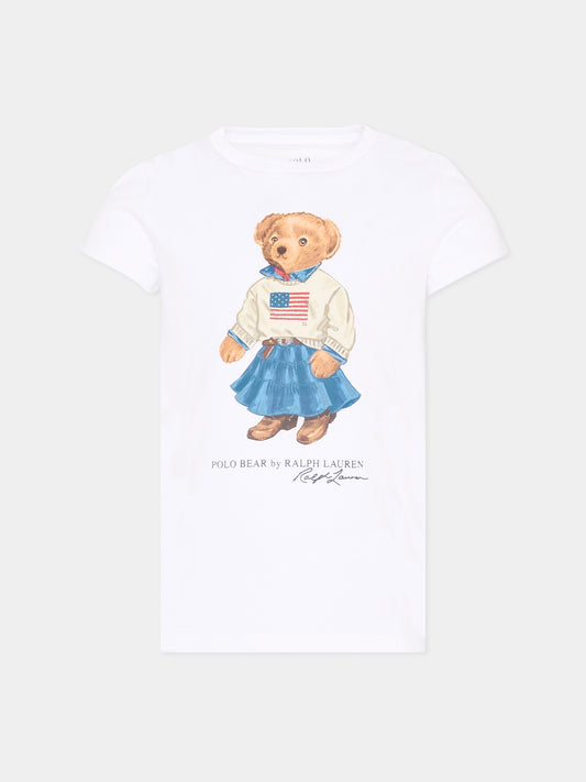 T-shirt bianca per bambina con Polo Bear,Ralph Lauren Kids,A98403001