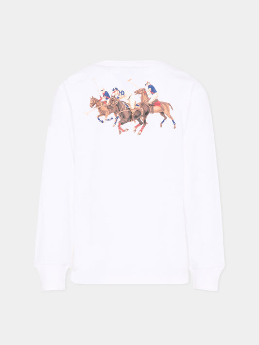 T-shirt a manica lunga bianca per bambino con Polo Pony,Ralph Lauren Kids,A95737002