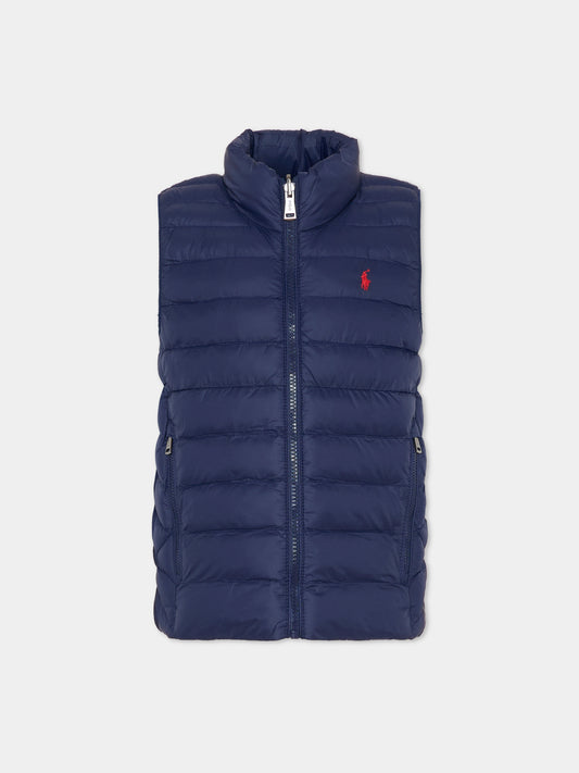 Gilet blu per bambino con cavallino,Ralph Lauren Kids,969872002