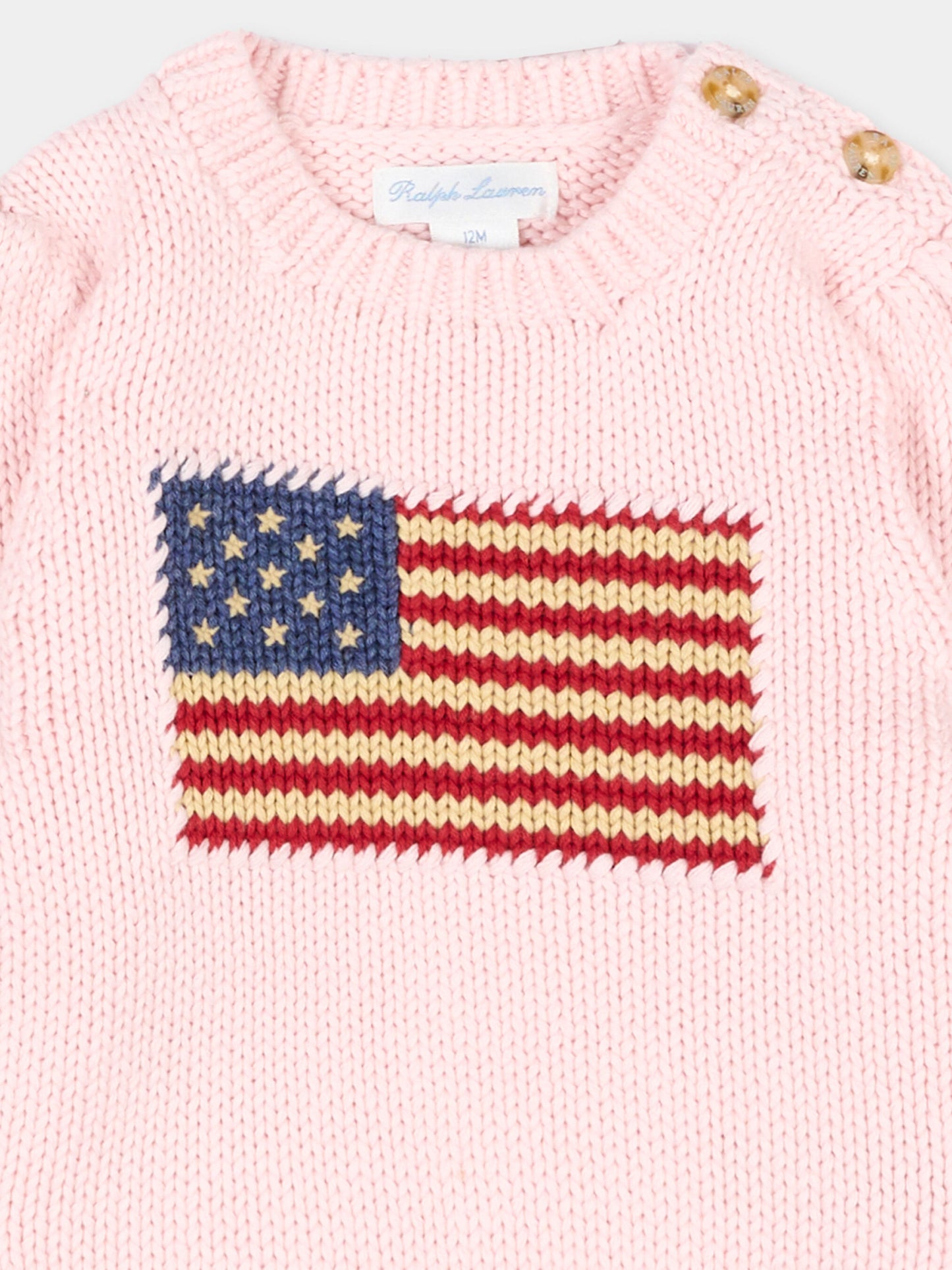 Maglione rosa per neonata con bandiera,Ralph Lauren Kids,668609003