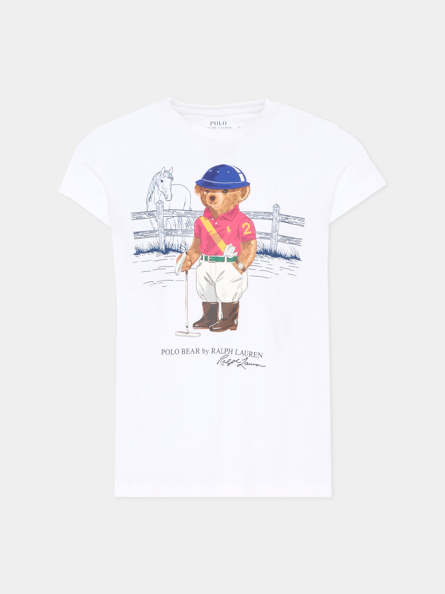 T-shirt bianca per bambina con Polo Bear,Ralph Lauren Kids,A96120001