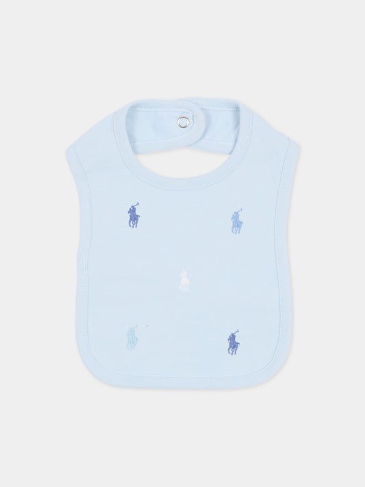 Bavaglino celeste per neonato con iconici cavallini,Ralph Lauren Kids,876689002