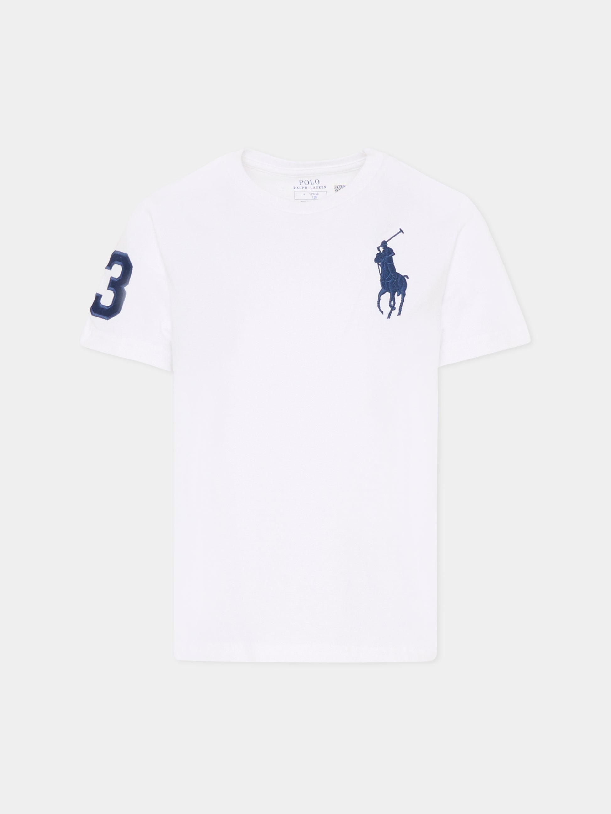 T-shirt bianca per bambino con logo blu,Ralph Lauren Kids,832907037