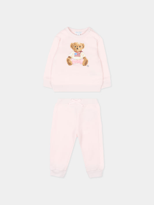 Completo sportivo rosa per neonata con Polo Bear,Ralph Lauren Kids,P02078002