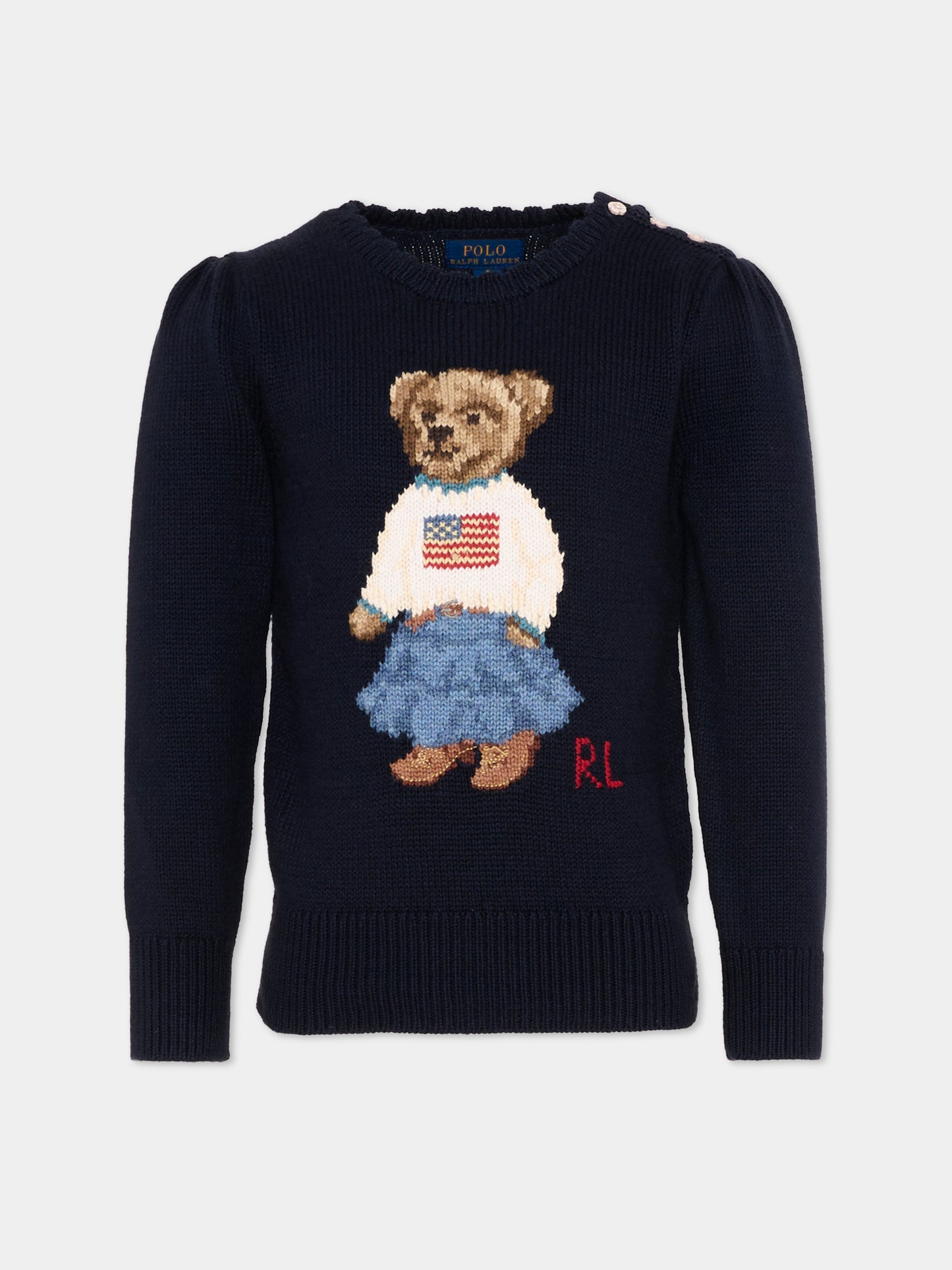 Maglione blu per bambina con Polo Bear,Ralph Lauren Kids,702268001