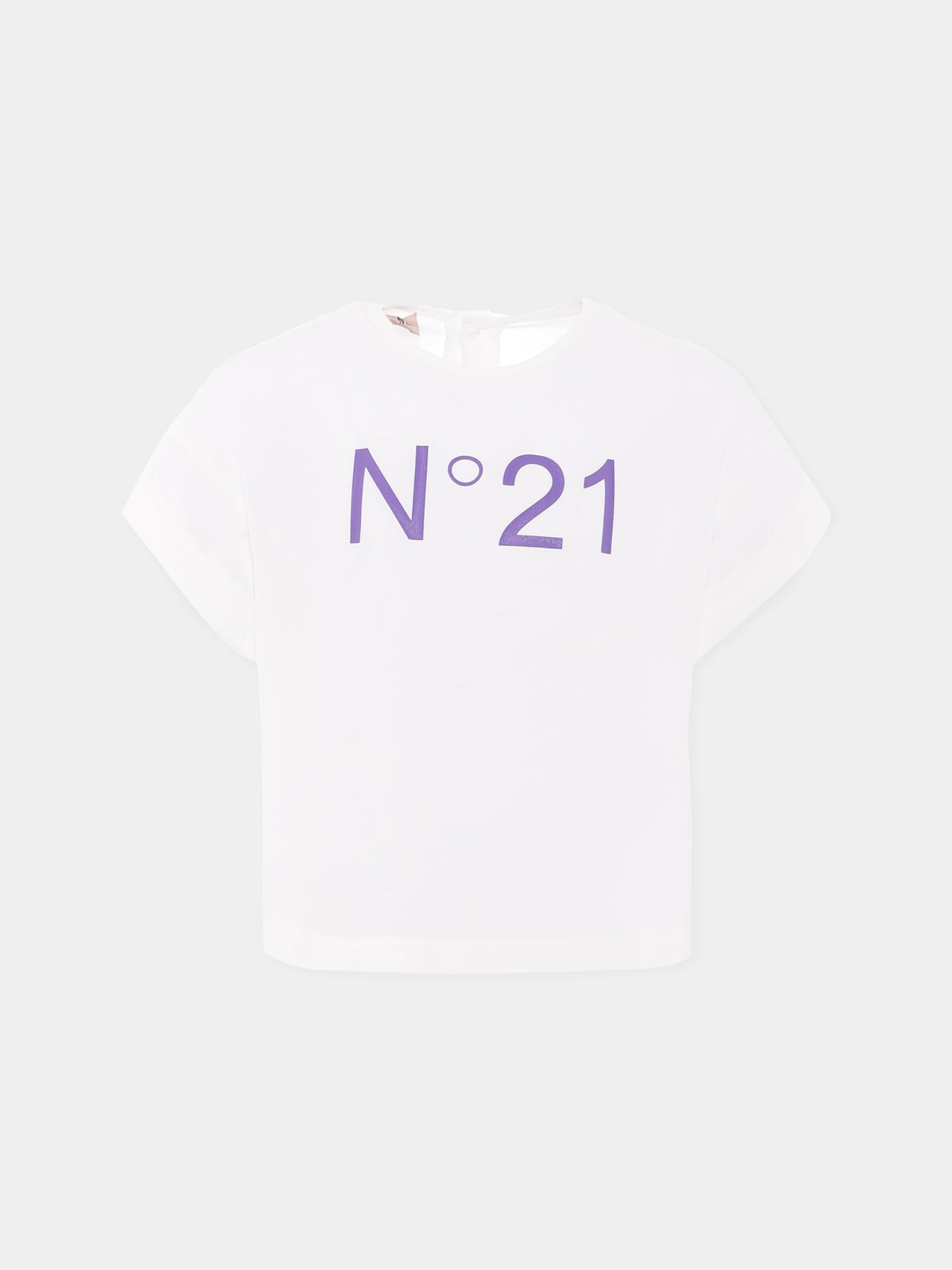 T-shirt bianca per bambina con logo,N°21 Kids,N21856 N0344 0N100