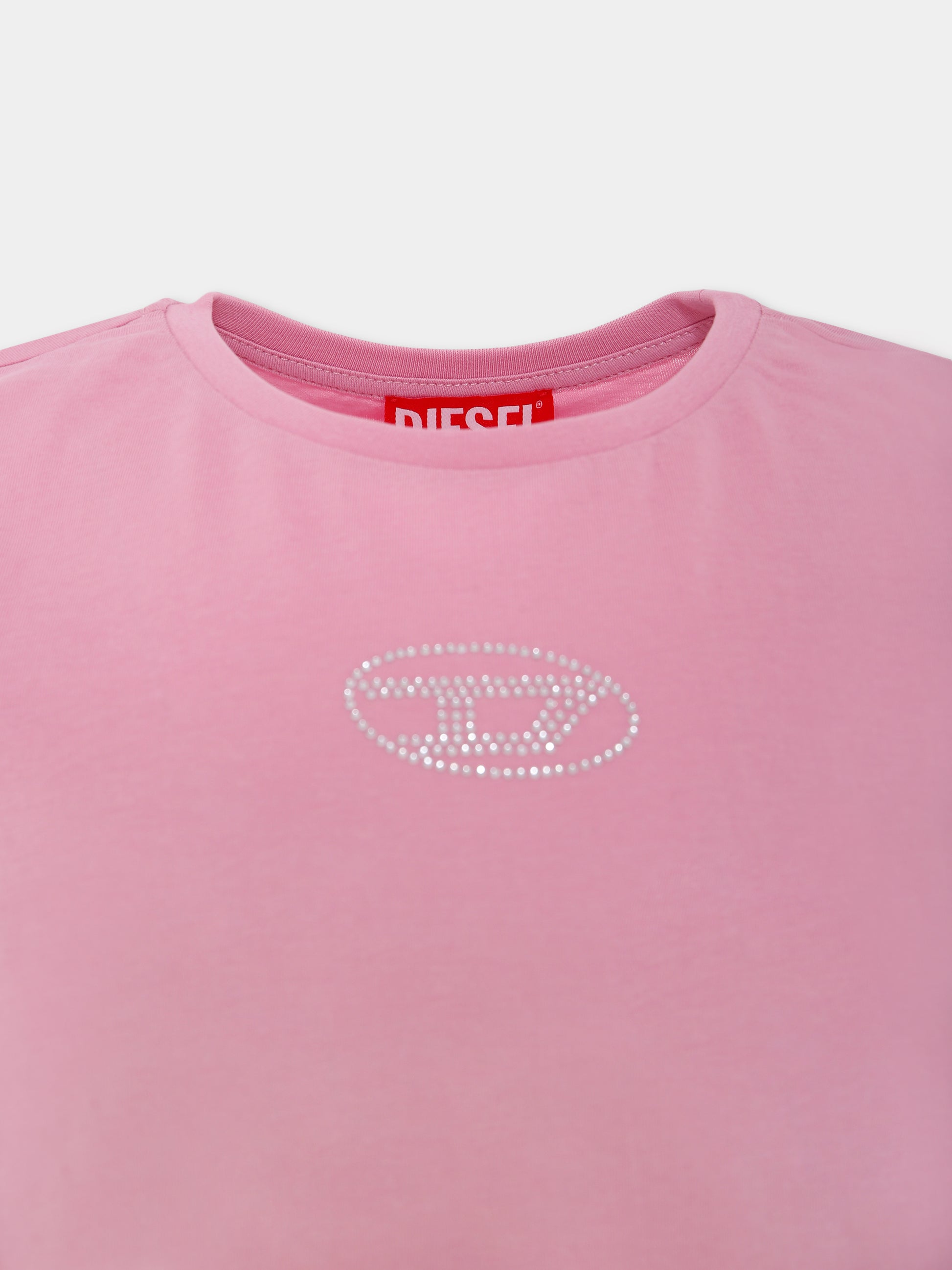 T-shirt crop rosa per bambina con logo,Diesel,J01953 KYAUN K325
