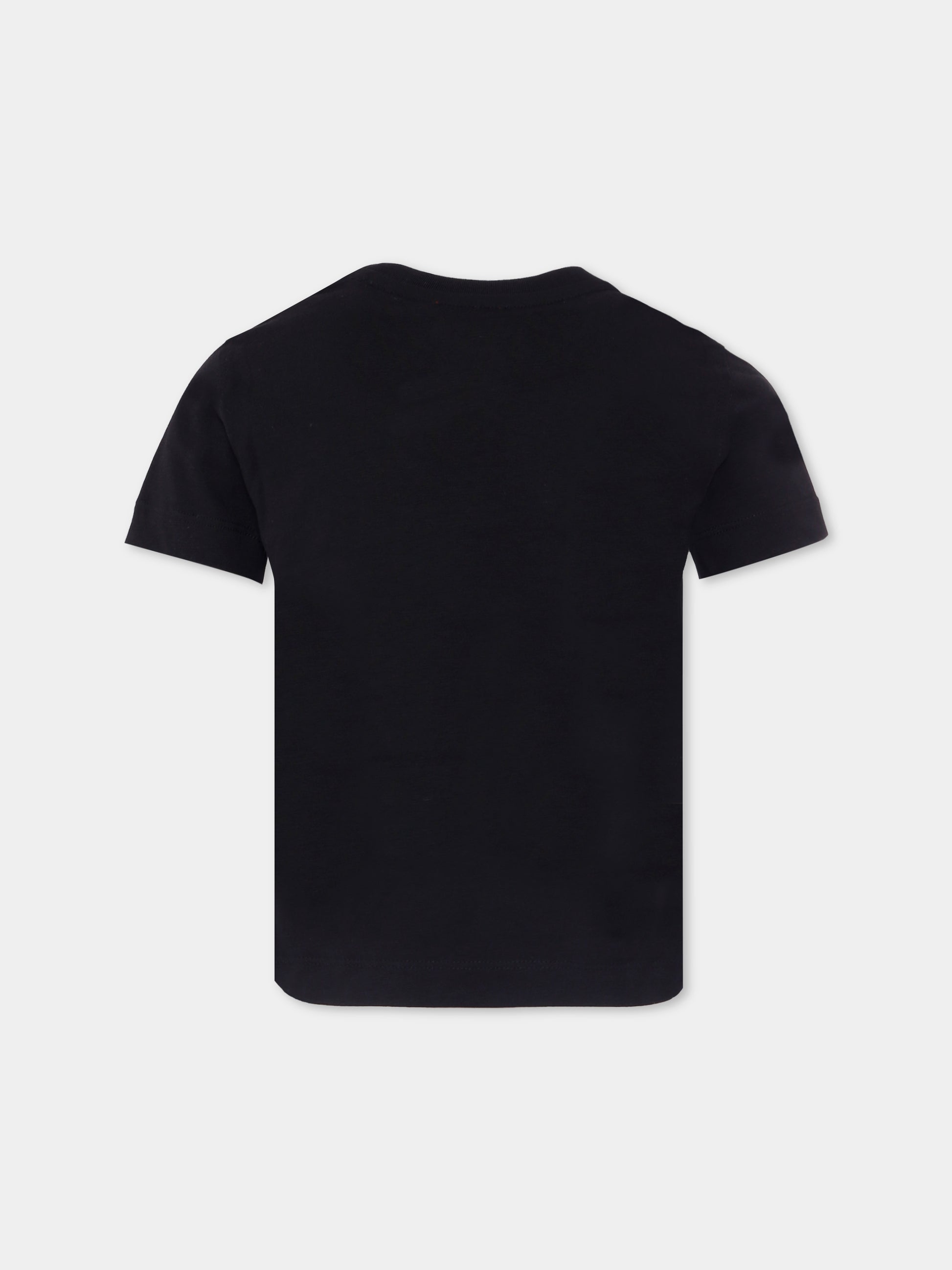 T-shirt nera per bambina con logo e stampa rosa,Diesel,J01978 0CATM K900