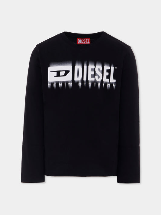 T-shirt nera per bambino con logo,Diesel,J02032 00YI9 K900