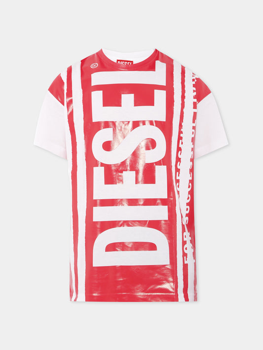T-shirt bianca per bambino con logo,Diesel,J02074 00YI9 K100