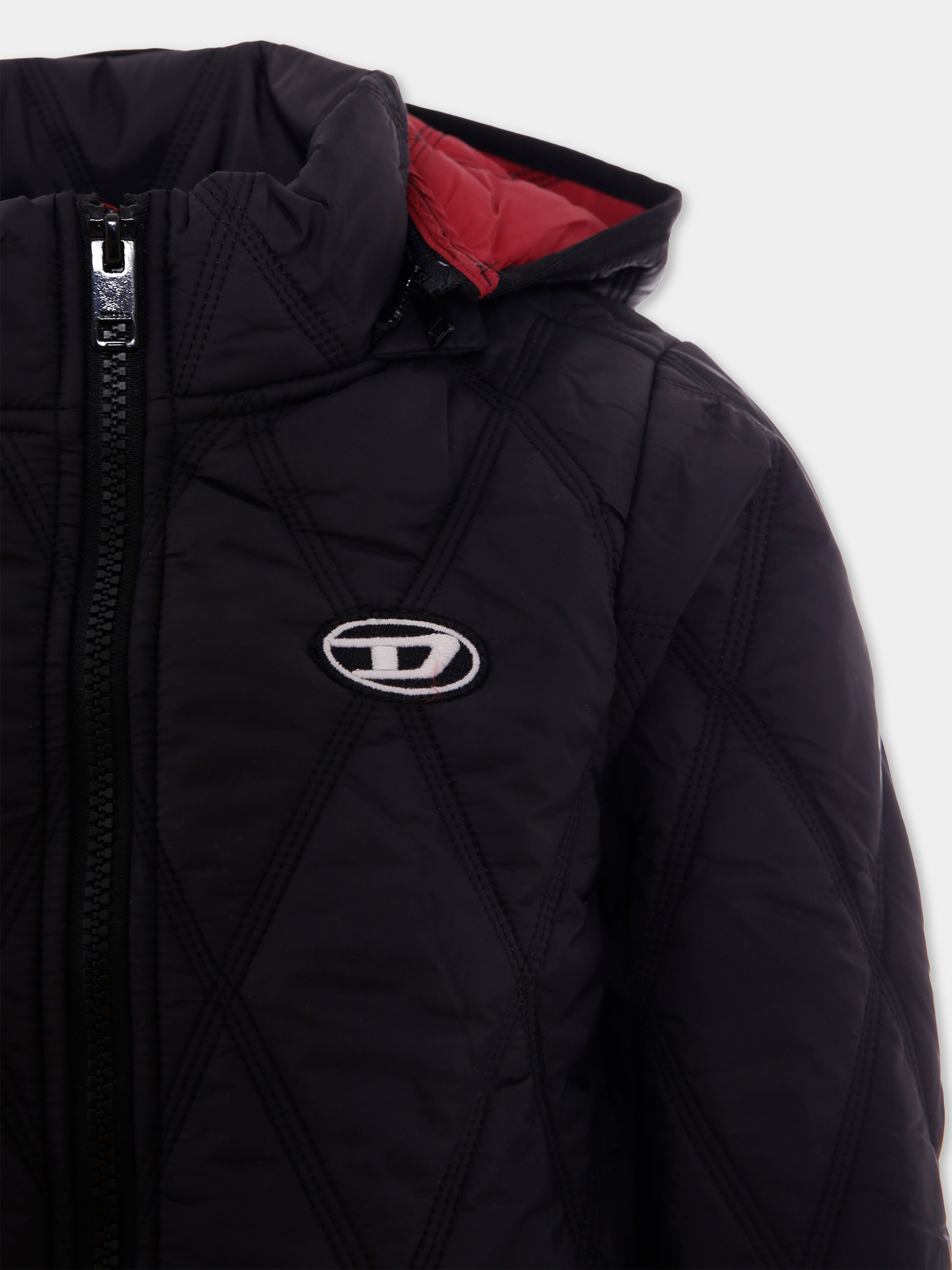 Piumino nero per bambina con logo,Diesel,J02087 KXBM0 K900