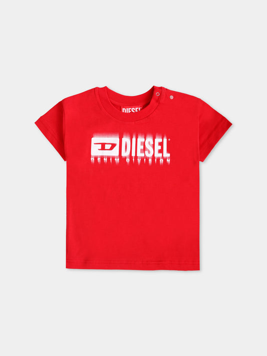 T-shirt rossa per neonati con logo,Diesel,K00569 00YI9 K457