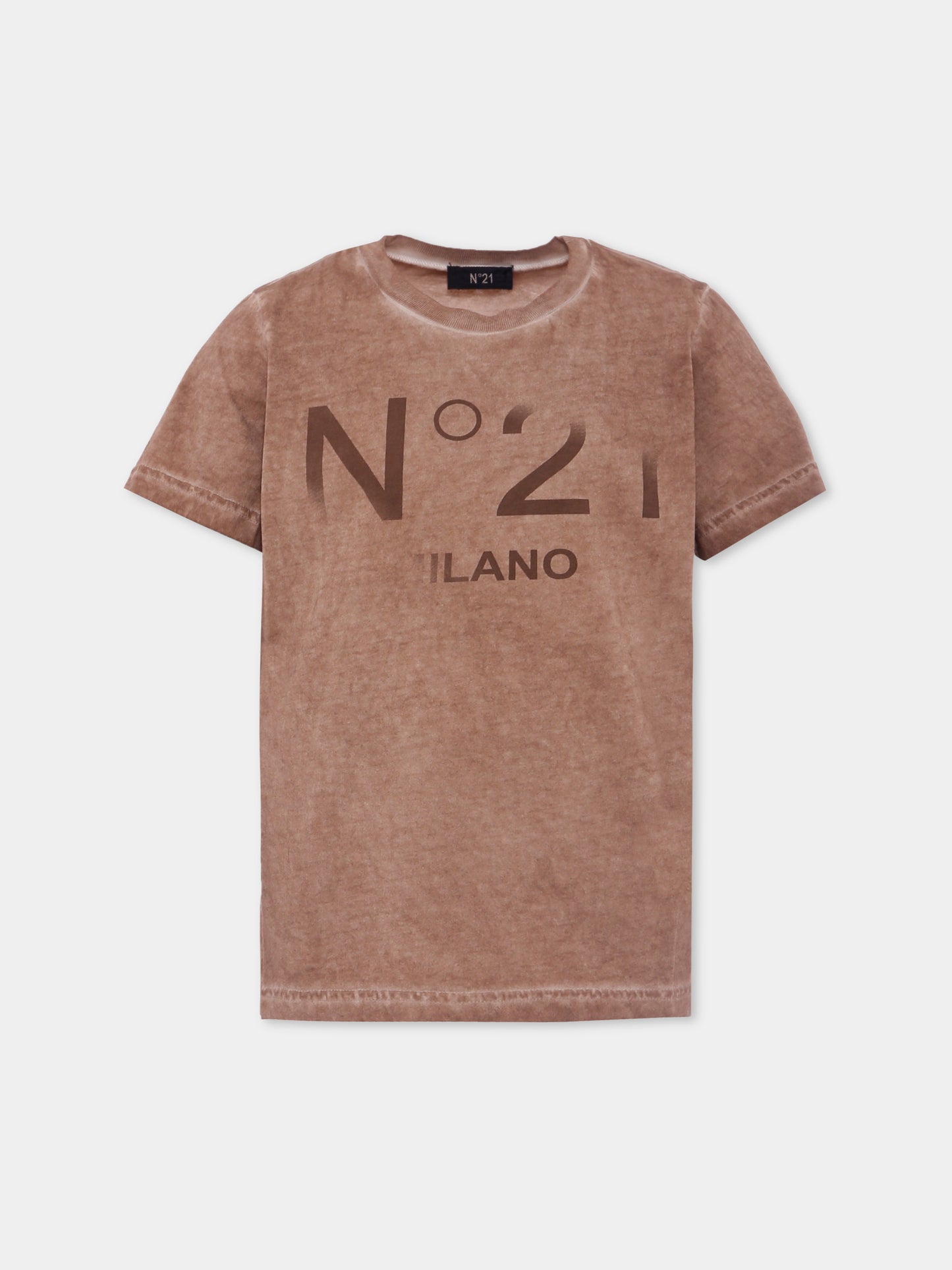 T-shirt marrone per bambino con logo,N°21 Kids,N21943 N0376 0N717