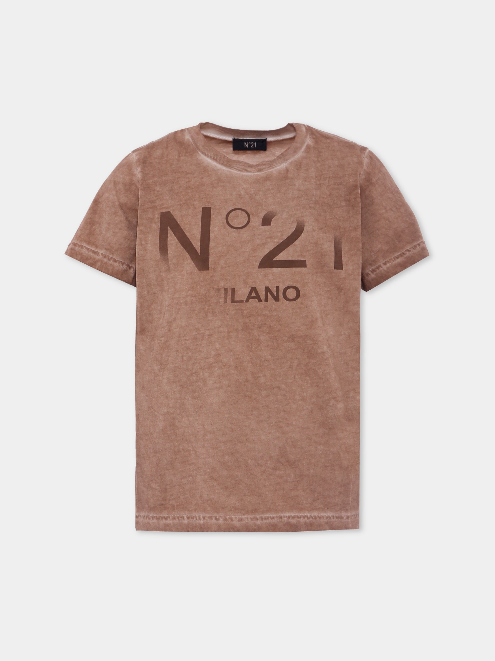 T-shirt marrone per bambino con logo,N°21 Kids,N21943 N0376 0N717