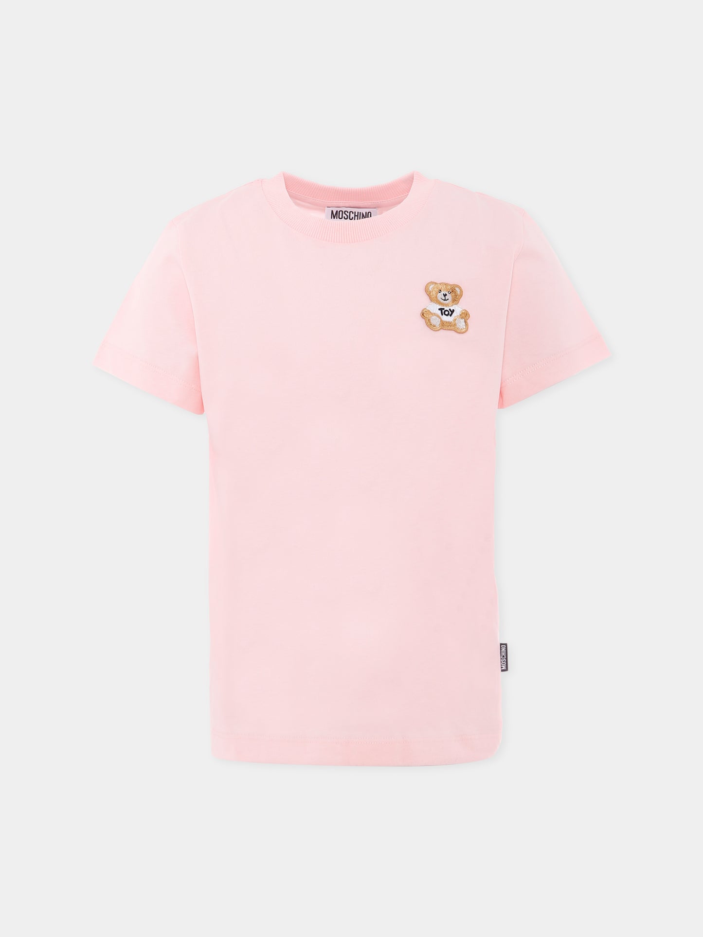 T-shirt rosa per bambina con patch Teddy Bear,Moschino Kids,H5M04K LAA02 50209