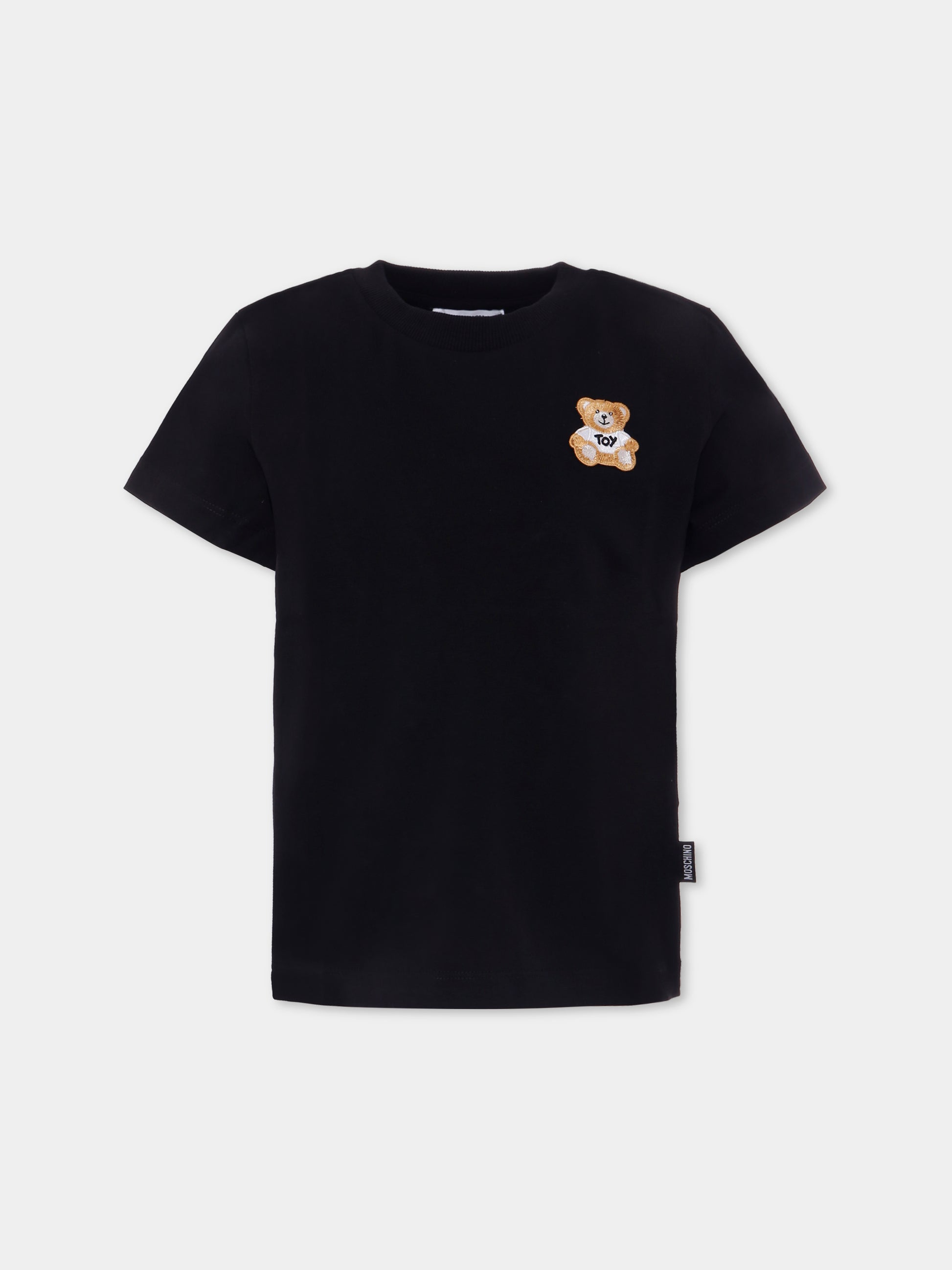 T-shirt nera per bambini con patch Teddy Bear,Moschino Kids,H5M04K LAA02 60100