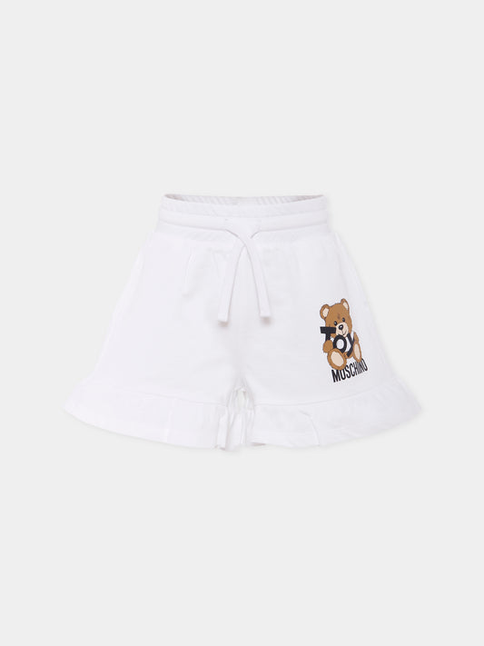 Shorts bianchi per bambina con Teddy Bear,Moschino Kids,HAQ014 LCA19 10101
