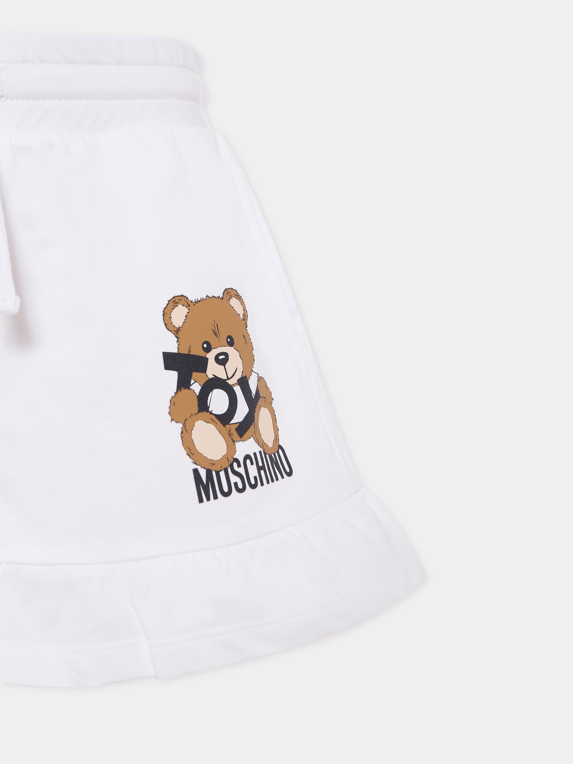 Shorts bianchi per bambina con Teddy Bear,Moschino Kids,HAQ014 LCA19 10101