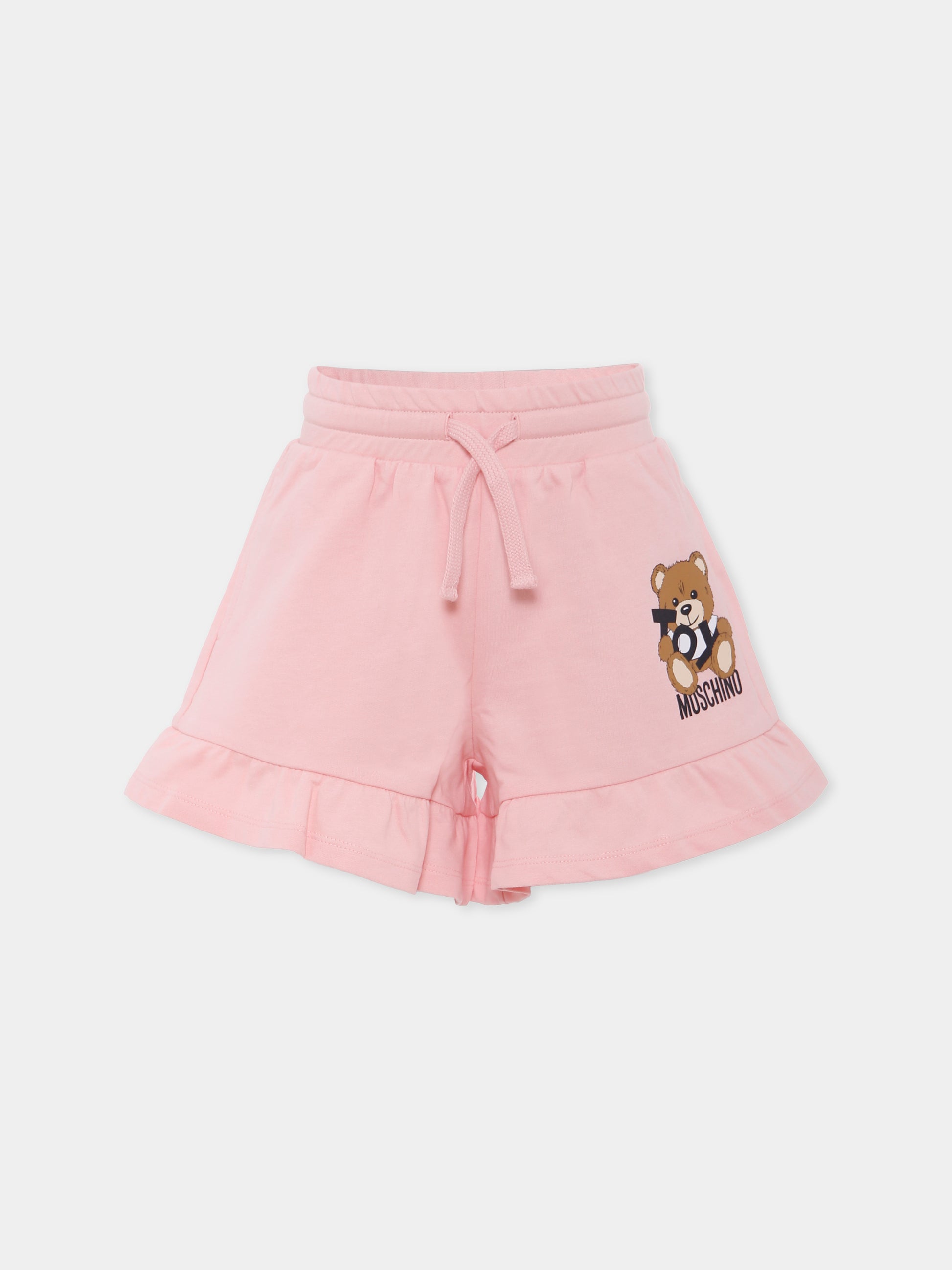 Shorts rosa per bambina con Teddy Bear,Moschino Kids,HAQ014 LCA19 50209