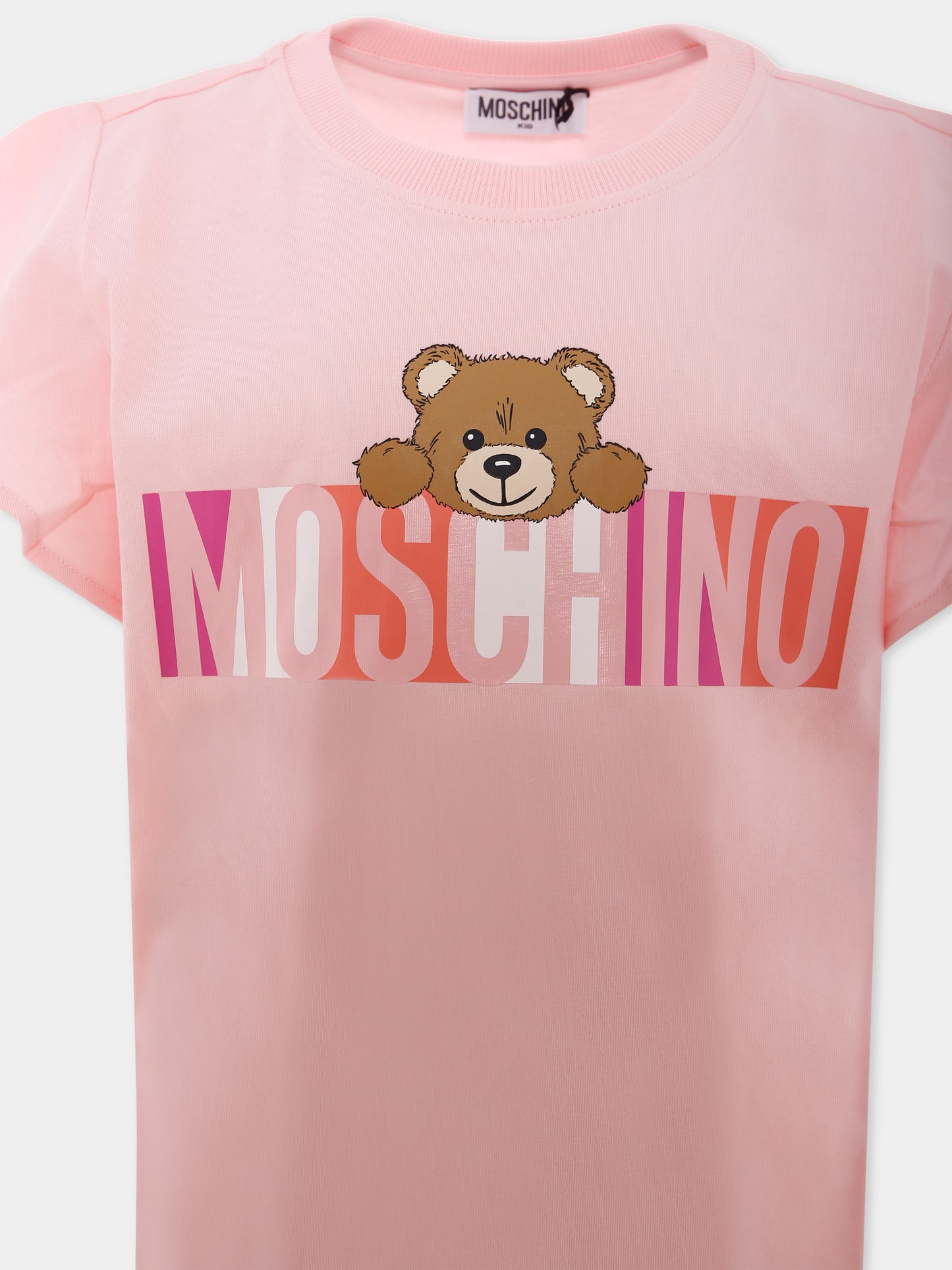 Vestito rosa per bambina con Teddy Bear e logo,Moschino Kids,HDV0G8 LBA00 50209