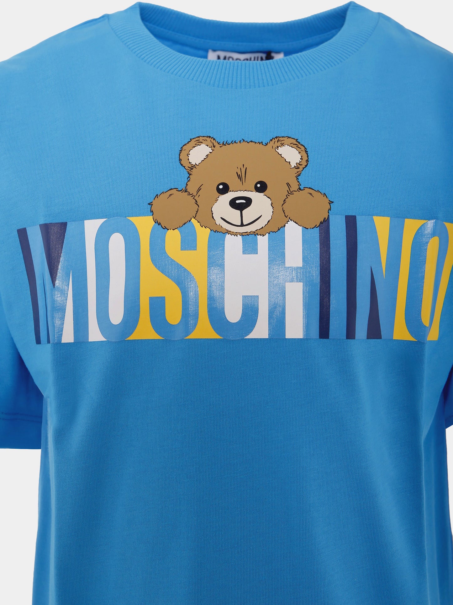 T-shirt azzurra per bambino con Teddy Bear e logo,Moschino Kids,HMM050 LAA02 41047