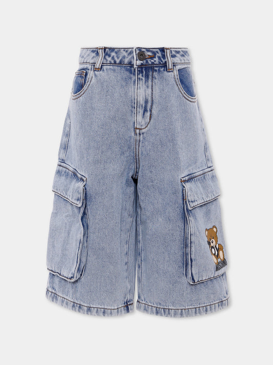 Shorts denim per bambino con Teddy Bear,Moschino Kids,HUQ023 L0E08 40186