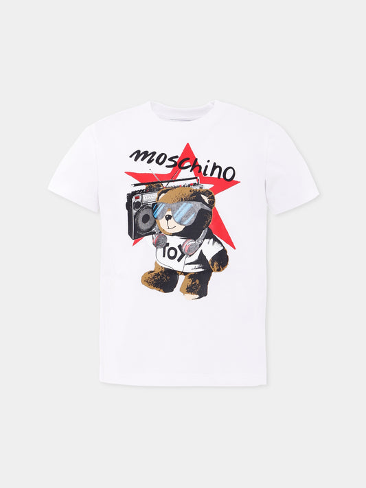 T-shirt bianca per bambino con Teddy Bear,Moschino Kids,HXM04K LAA24 10101