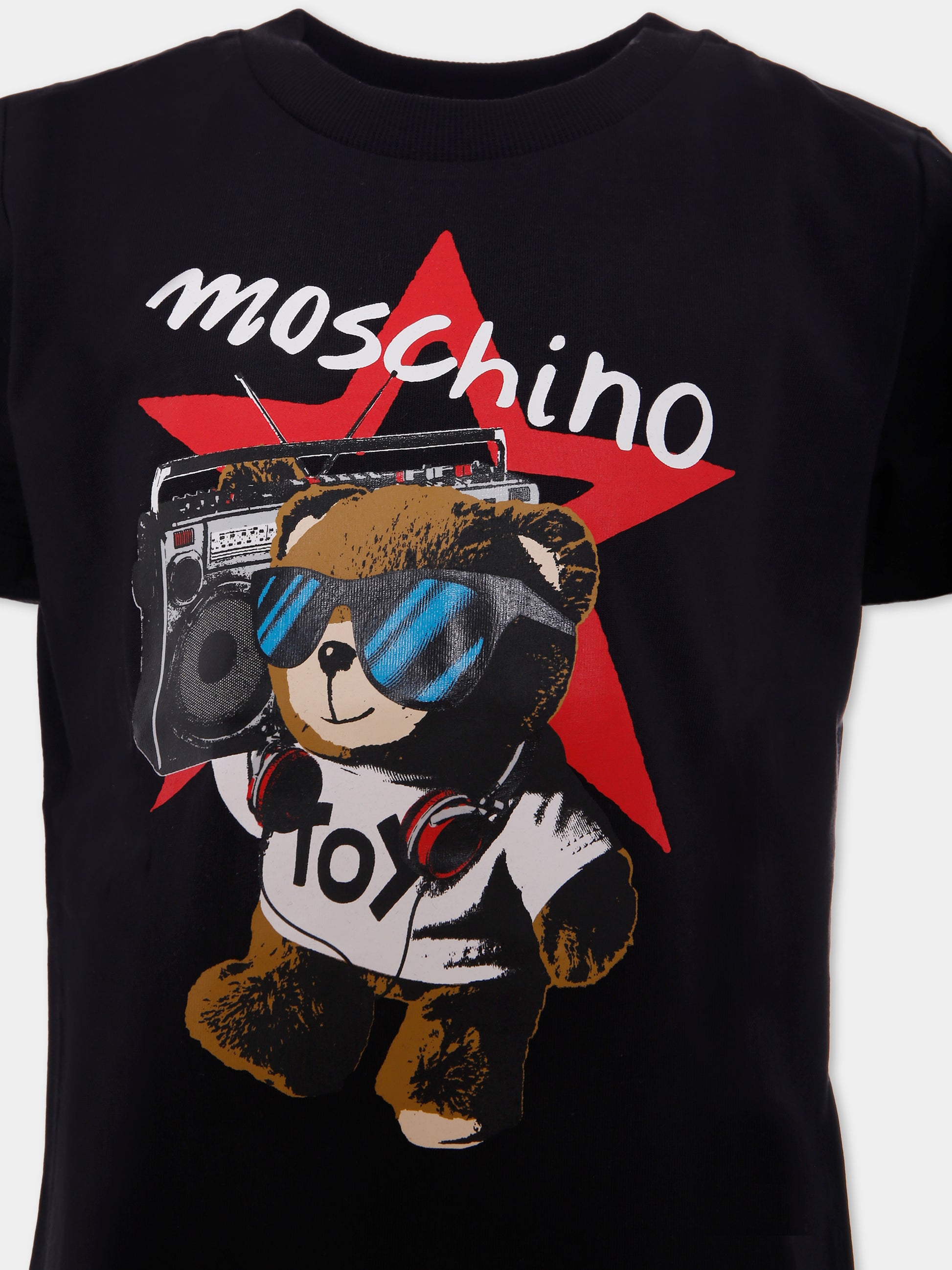 T-shirt nera per bambino con Teddy Bear,Moschino Kids,HXM04K LAA24 60100
