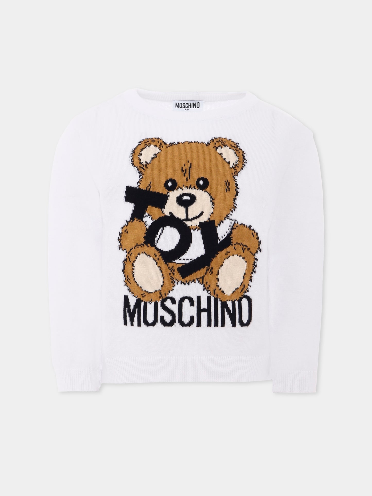 Maglione bianco per bambini con Teddy Bear,Moschino Kids,HYW00J LHE62 10101