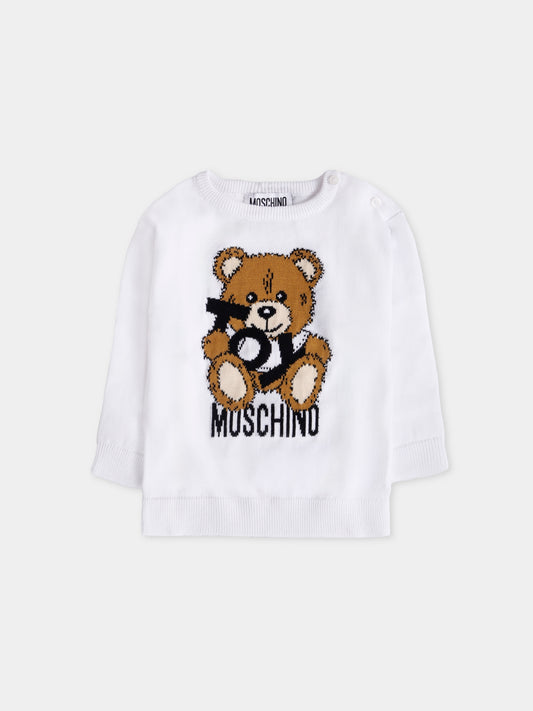 Maglione bianco per neonati con Teddy Bear,Moschino Kids,M5W00J LHE62 10101