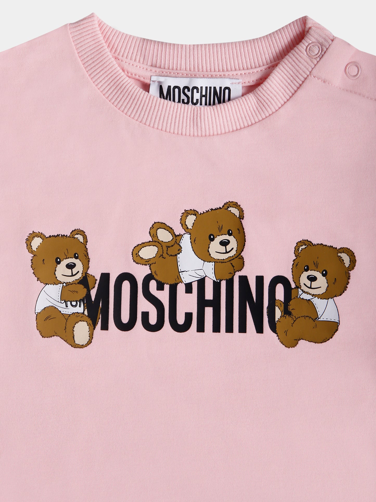 T-shirt rosa per neonata con tre Teddy Bears,Moschino Kids,MDM03I LAA03 50209