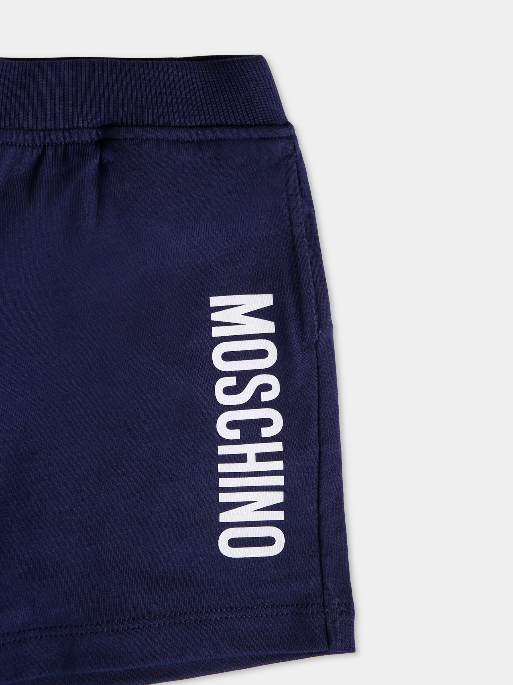 Shorts blu per neonato con logo,Moschino Kids,MUQ01L LAA23 40016
