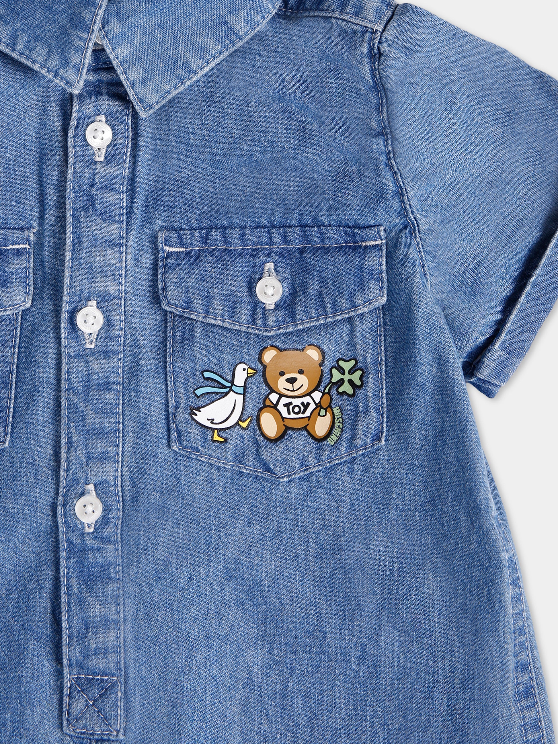 Pagliaccetto denim per neonato con Teddy Bear,Moschino Kids,MUT045 L0E13 40933